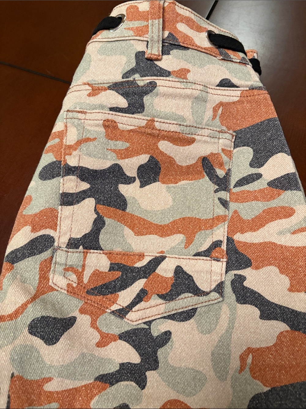 Women's Camouflage Drawstring Bermuda Shorts - Orange/Gray - Picture 5 of 9